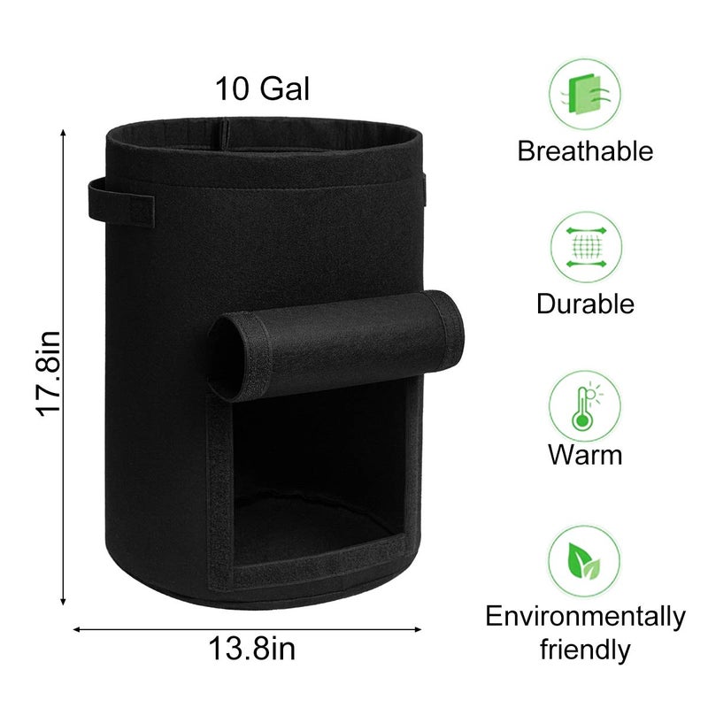 Homyhoo Potato Grow Bags with Flap 10 Gallon, 4 Pack Planter Pot with Handles and Harvest Window for Potato Tomato and Vegetables, Black and Gray - Image 3
